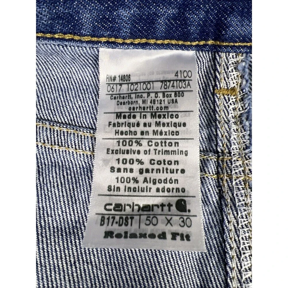 Carhartt Relaxed Fit Mens Blue Denim Jeans 50x30 b17
